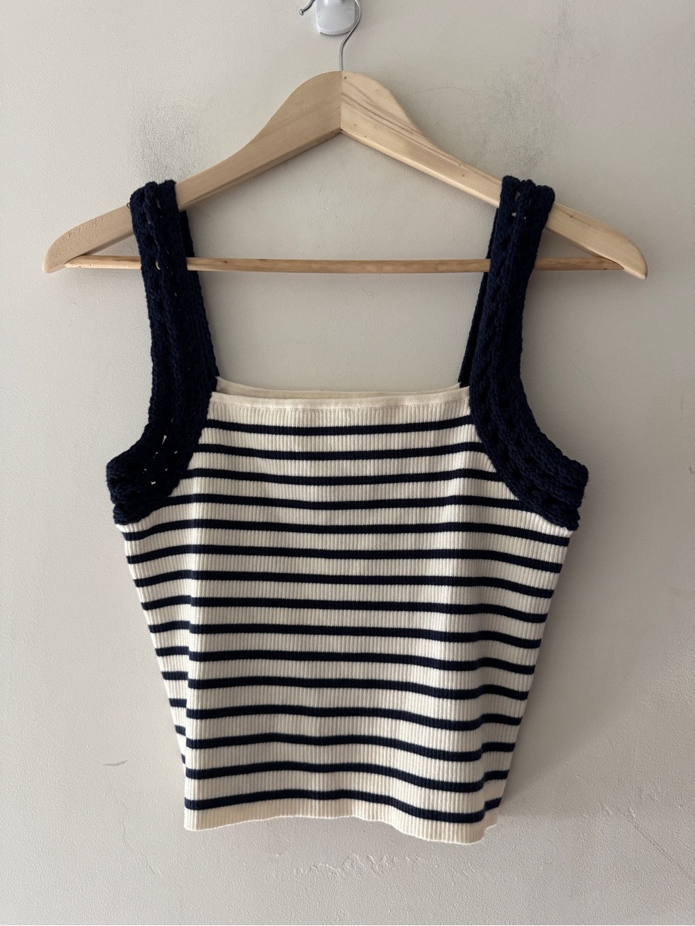 Aerie Striped Ribbed Knit Tank Top Crochet Straps